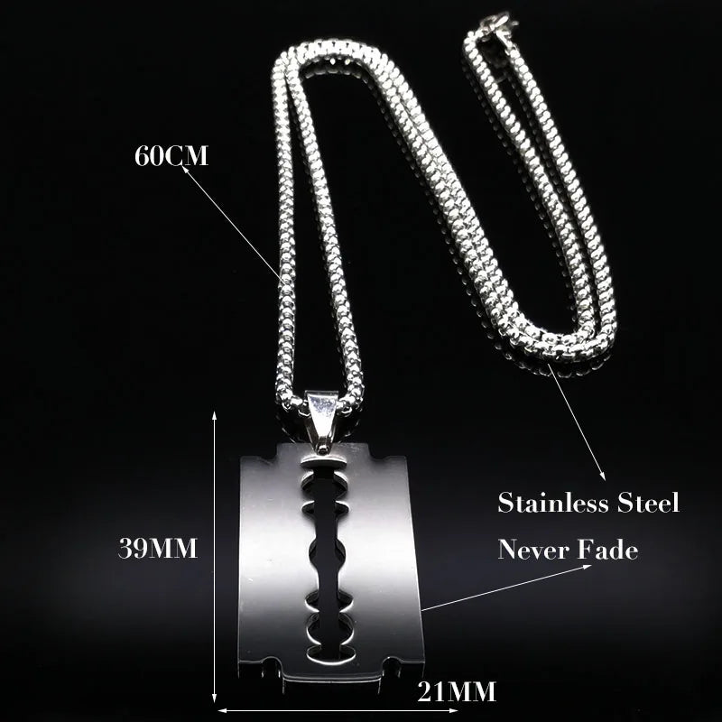 Gothic Blade Razor Pendant Necklaces Men Black Color Stainless Steel Chain Necklace Aesthetic Jewelry collier homme N423S01