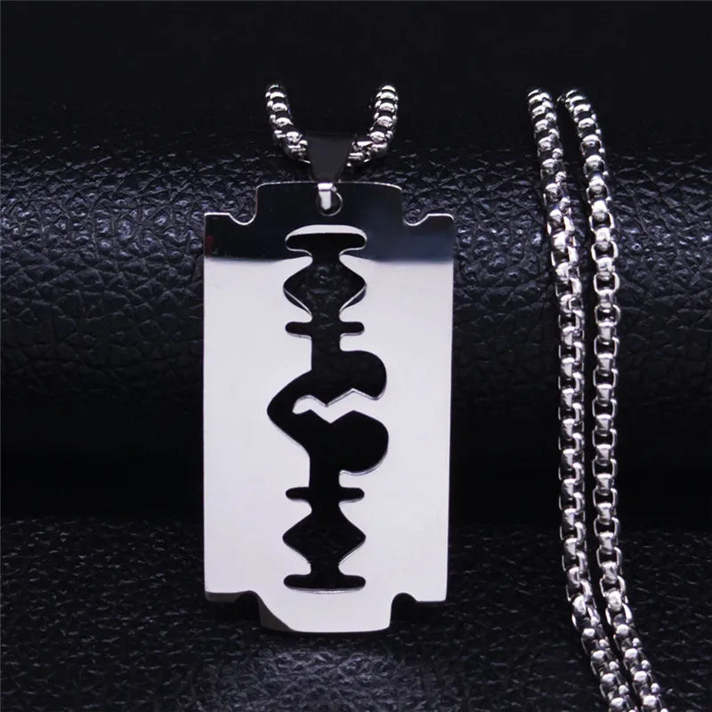 Gothic Blade Razor Pendant Necklaces Men Black Color Stainless Steel Chain Necklace Aesthetic Jewelry collier homme N423S01