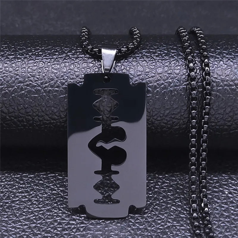 Gothic Blade Razor Pendant Necklaces Men Black Color Stainless Steel Chain Necklace Aesthetic Jewelry collier homme N423S01