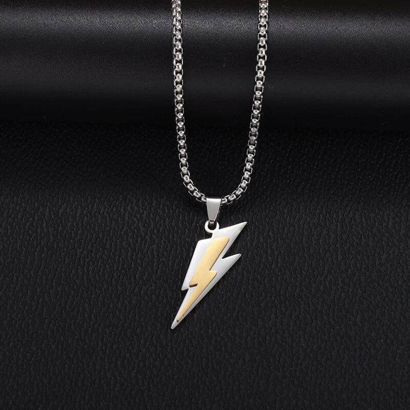 Stainless Steel Delicate Double Layer Lightning Pendant Necklace Men Women Punk Hip Hop Rock Party Jewelry Gifts