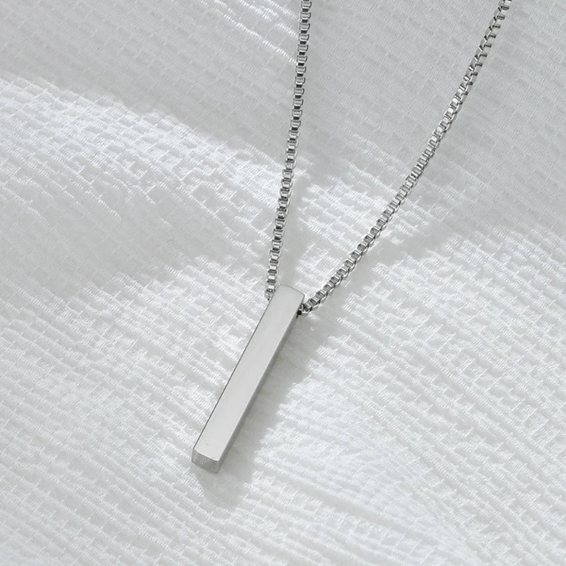 Personalized 4 Sides Engraving Square Bar Pendant Custom Name Date Stainless Steel Necklace Women Men Jewelry Gifts Wholesale