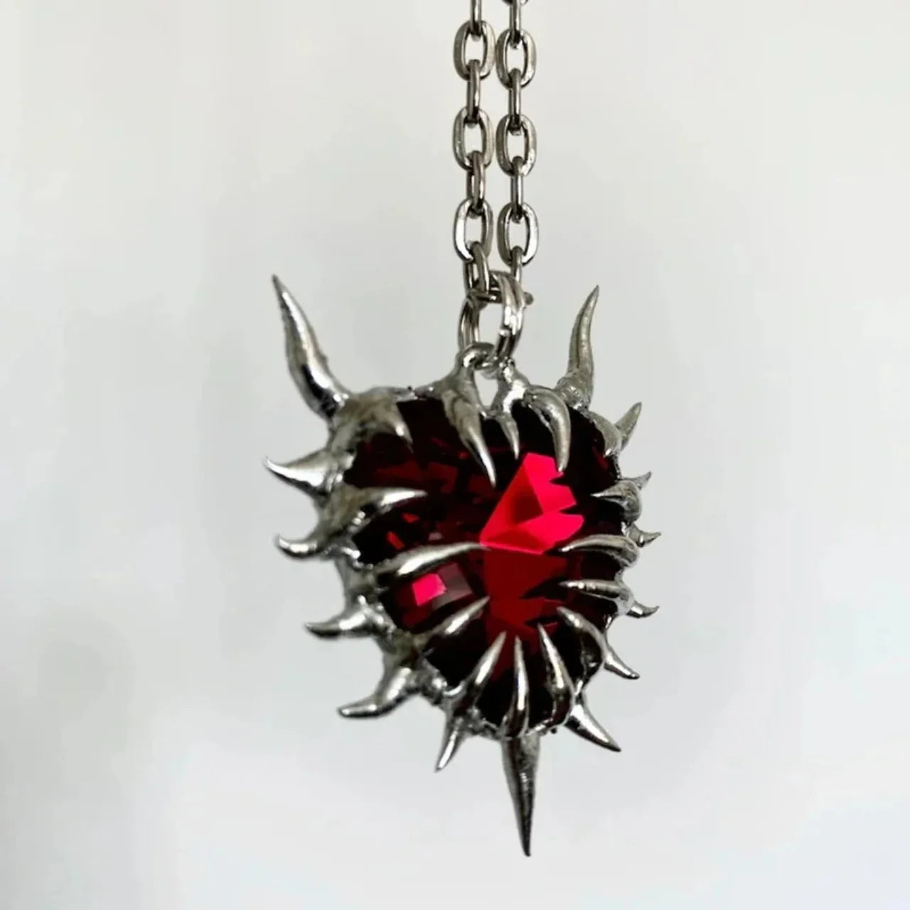 Heart Design Red Stone Hand Bone Shape Chain Women Men Necklace Ins Design Heart Style Charm Korean Chain Men Women Necklace