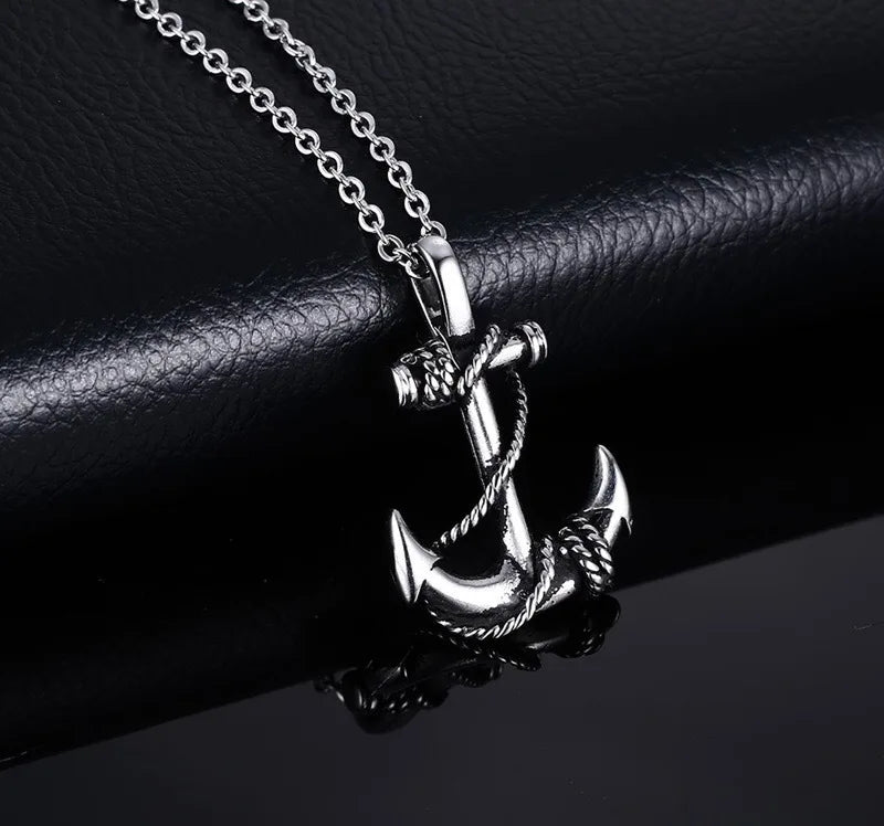 Explosive Titanium Steel Anchor Pendant Necklace Trend Men's Personality Retro Cross Jewelry Gift Boyfriend