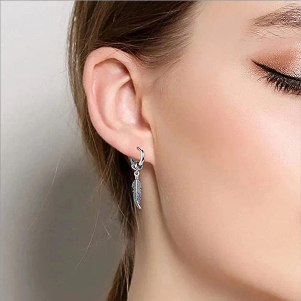 1 Pair of Fashionable Leaf Stainless Steel WOMEN'S Earrings, Punk MEN'S Earrings
