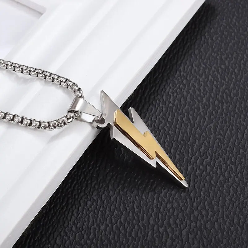 Stainless Steel Delicate Double Layer Lightning Pendant Necklace Men Women Punk Hip Hop Rock Party Jewelry Gifts