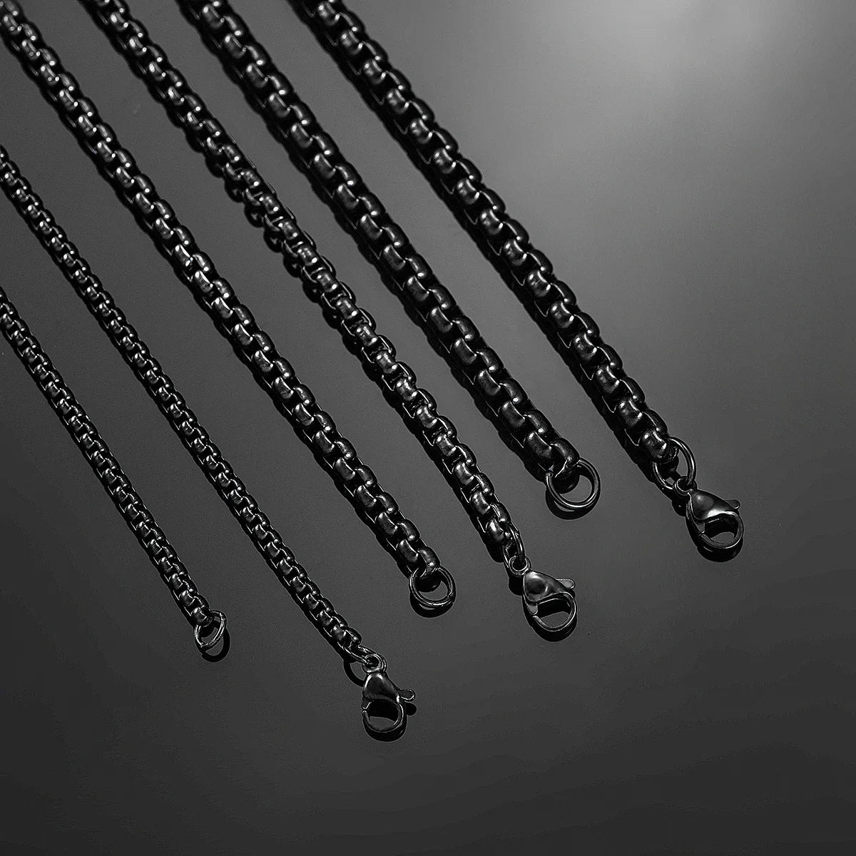 HIYEE 1 Piece 2mm/3mm/4mm/5mm Black Color Box Link Chain Classic Curb Necklace Stainless Steel Jewelry for Men Women DIY Gift
