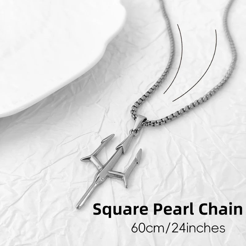 Poseidon Trident Necklace Stainless Steel 18K Gold Plated Aquaman Greek Mythology Pendant Jewelry Gift for Men