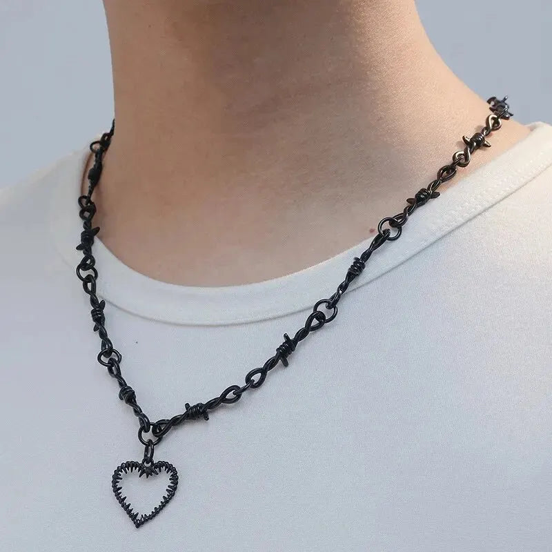 Heart Design Red Stone Hand Bone Shape Chain Women Men Necklace Ins Design Heart Style Charm Korean Chain Men Women Necklace