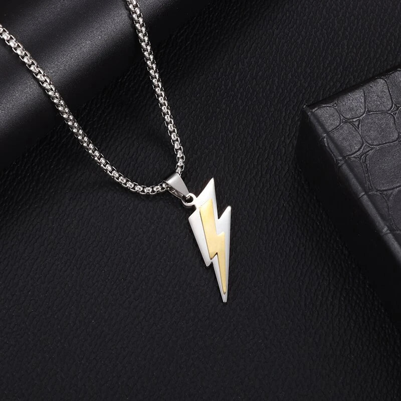Stainless Steel Delicate Double Layer Lightning Pendant Necklace Men Women Punk Hip Hop Rock Party Jewelry Gifts