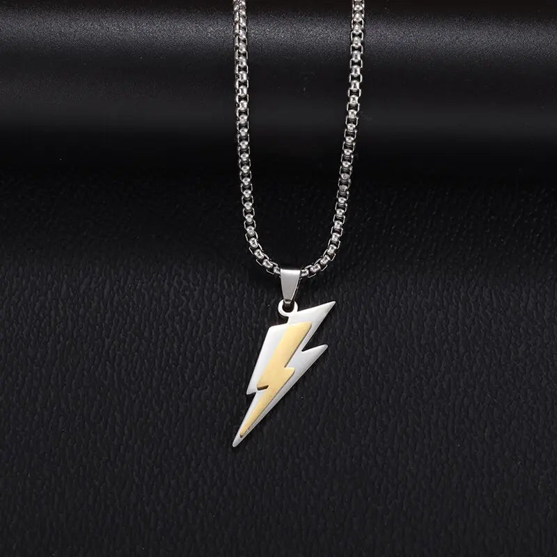 Stainless Steel Delicate Double Layer Lightning Pendant Necklace Men Women Punk Hip Hop Rock Party Jewelry Gifts