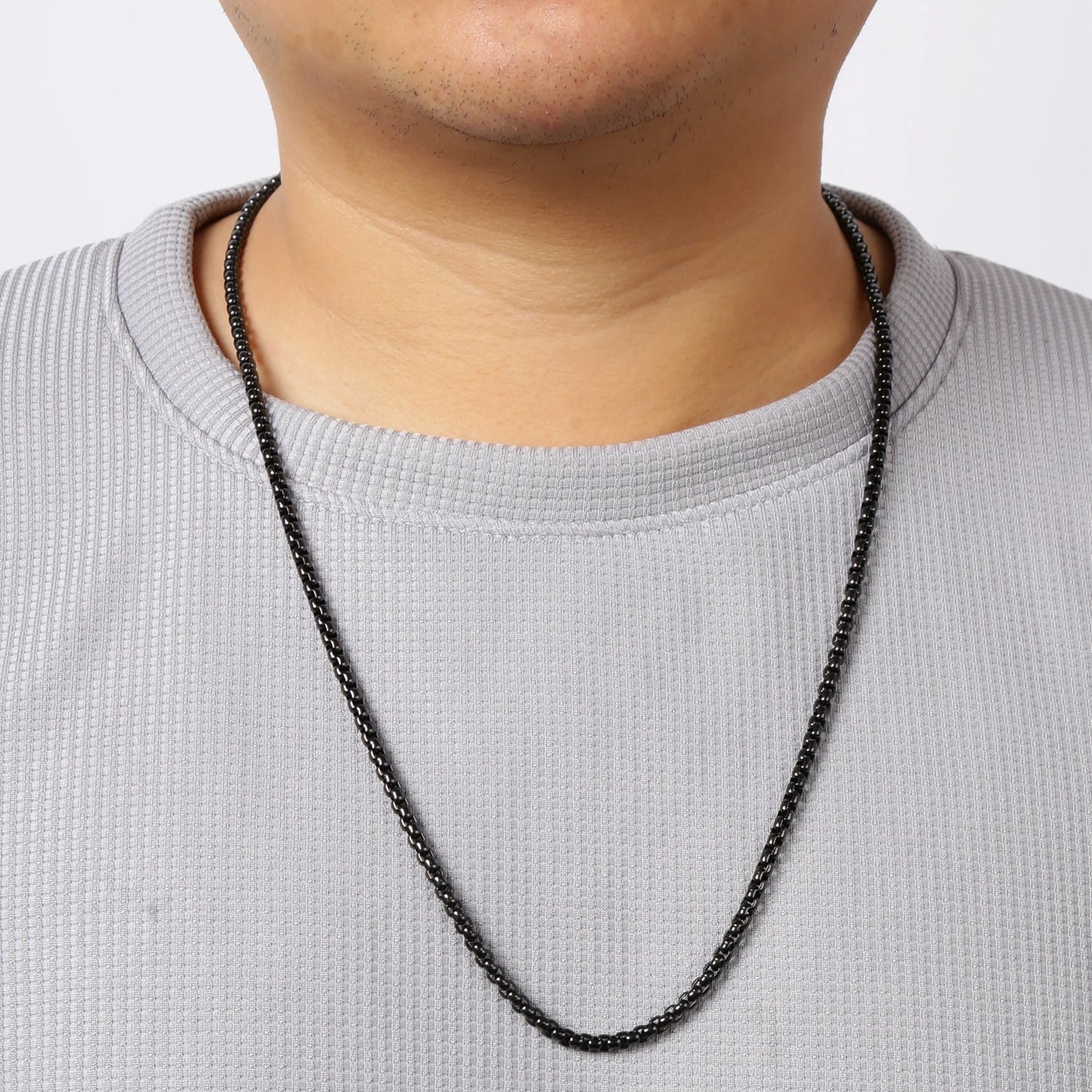HIYEE 1 Piece 2mm/3mm/4mm/5mm Black Color Box Link Chain Classic Curb Necklace Stainless Steel Jewelry for Men Women DIY Gift