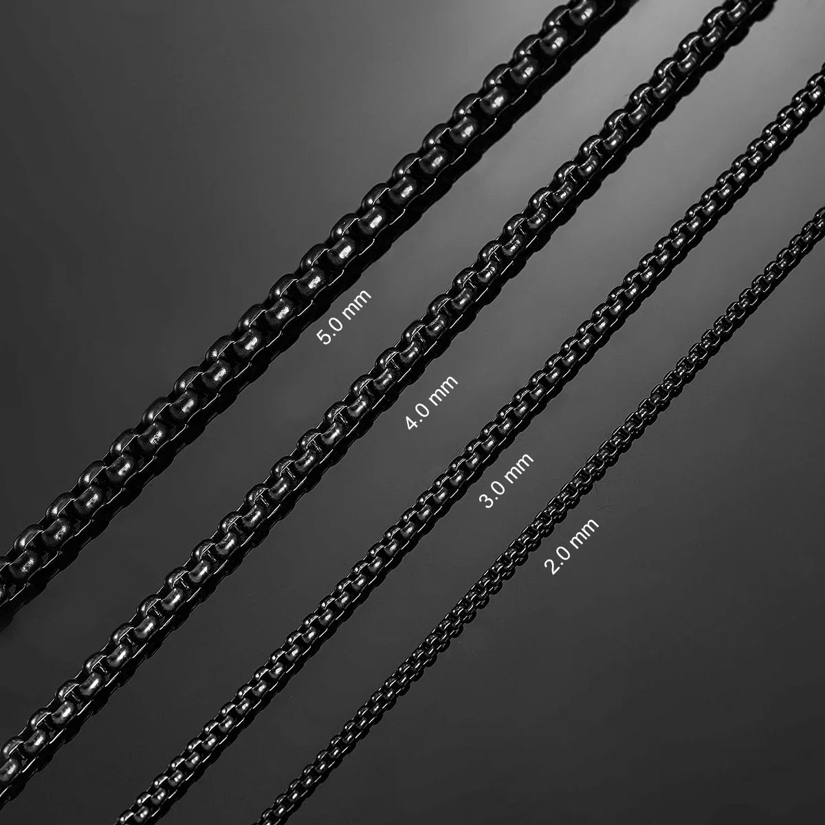 HIYEE 1 Piece 2mm/3mm/4mm/5mm Black Color Box Link Chain Classic Curb Necklace Stainless Steel Jewelry for Men Women DIY Gift