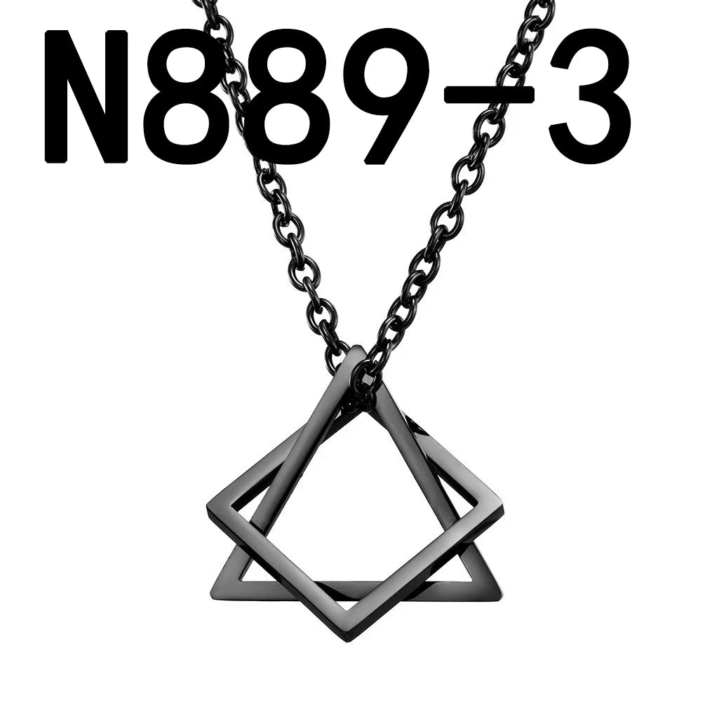 Geometry Interlocking Square Triangle Male Pendant for Men Stainless Steel Modern Trendy Geometric Stacking Streetwear Necklace