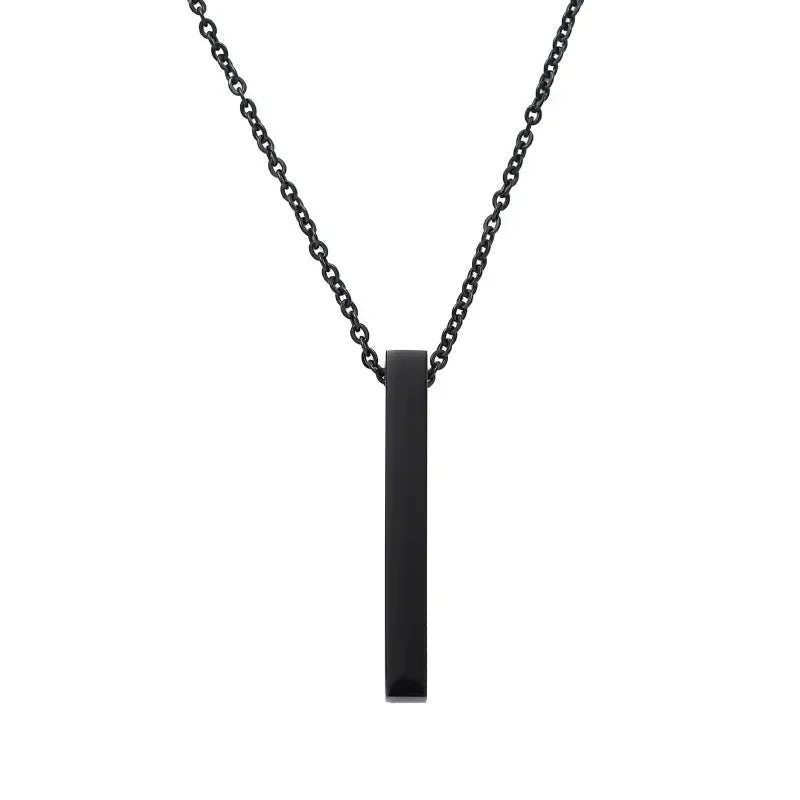 New Black Color Pillar Necklace for Men Women Trendy Simple Stainless Steel Chain 3D Bar Necklaces Party Jewelry Couple Gifts