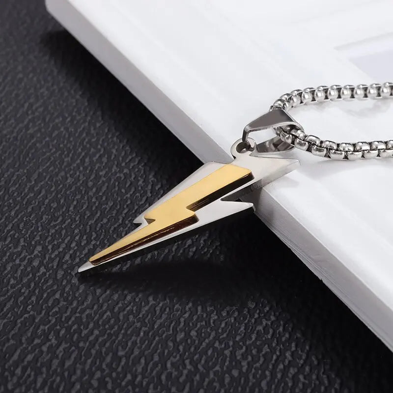 Stainless Steel Delicate Double Layer Lightning Pendant Necklace Men Women Punk Hip Hop Rock Party Jewelry Gifts