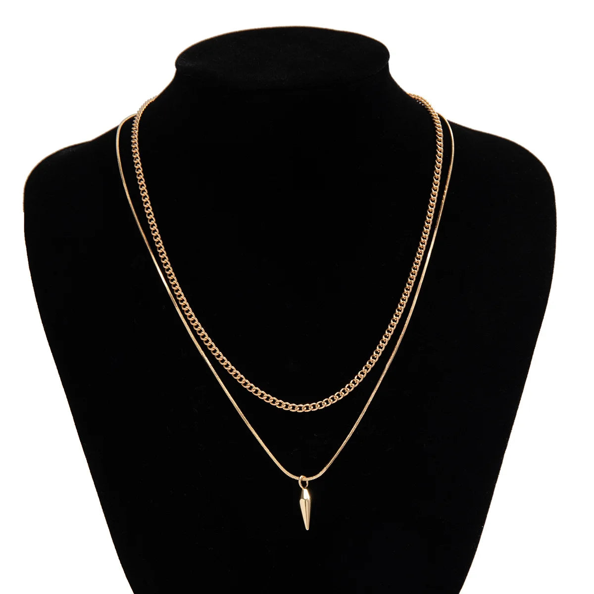 KunJoe 2pcs/set Stainless Steel Metal Rivet Pendant Thin Snake Chain Necklace for Men Punk Silver Color Cuban Link Chain Choker