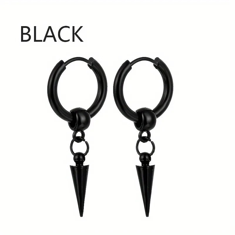 1pairs Fashion Stainless Steel Men's Cone Pendant Earrings, Retro Punk Style Hip-hop Dangle Earrings For Men