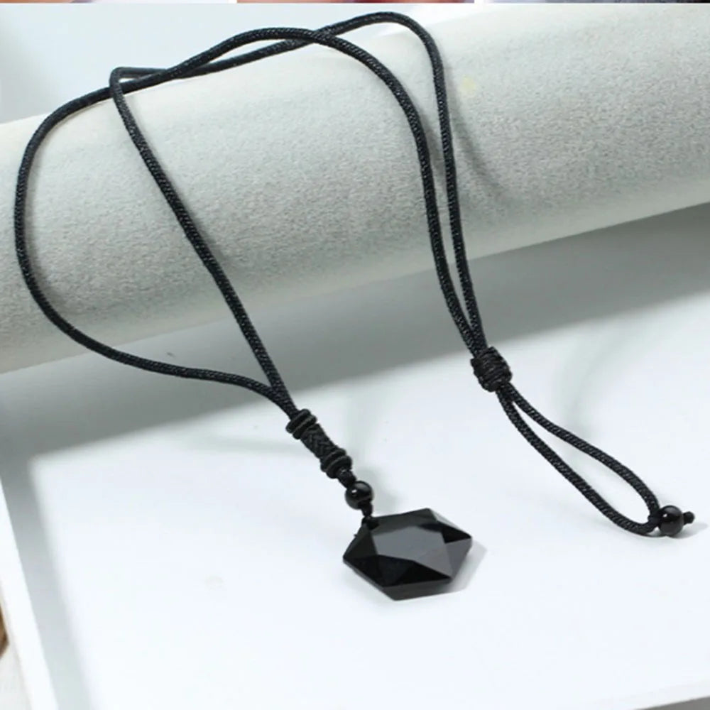 Obsidian Hexagram Pendant Necklace For Protection Natural Black Lucky Stone Star Amulet Pendants Fashion Jewelry For Men Women