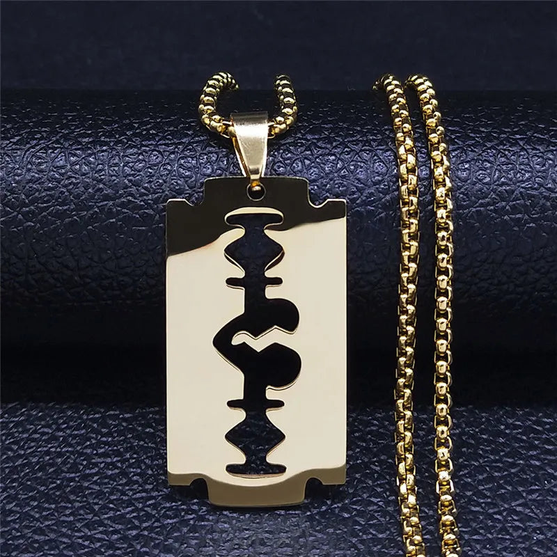 Gothic Blade Razor Pendant Necklaces Men Black Color Stainless Steel Chain Necklace Aesthetic Jewelry collier homme N423S01