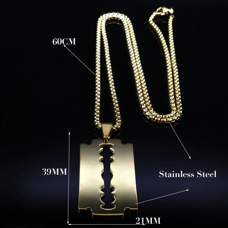Gothic Blade Razor Pendant Necklaces Men Black Color Stainless Steel Chain Necklace Aesthetic Jewelry collier homme N423S01