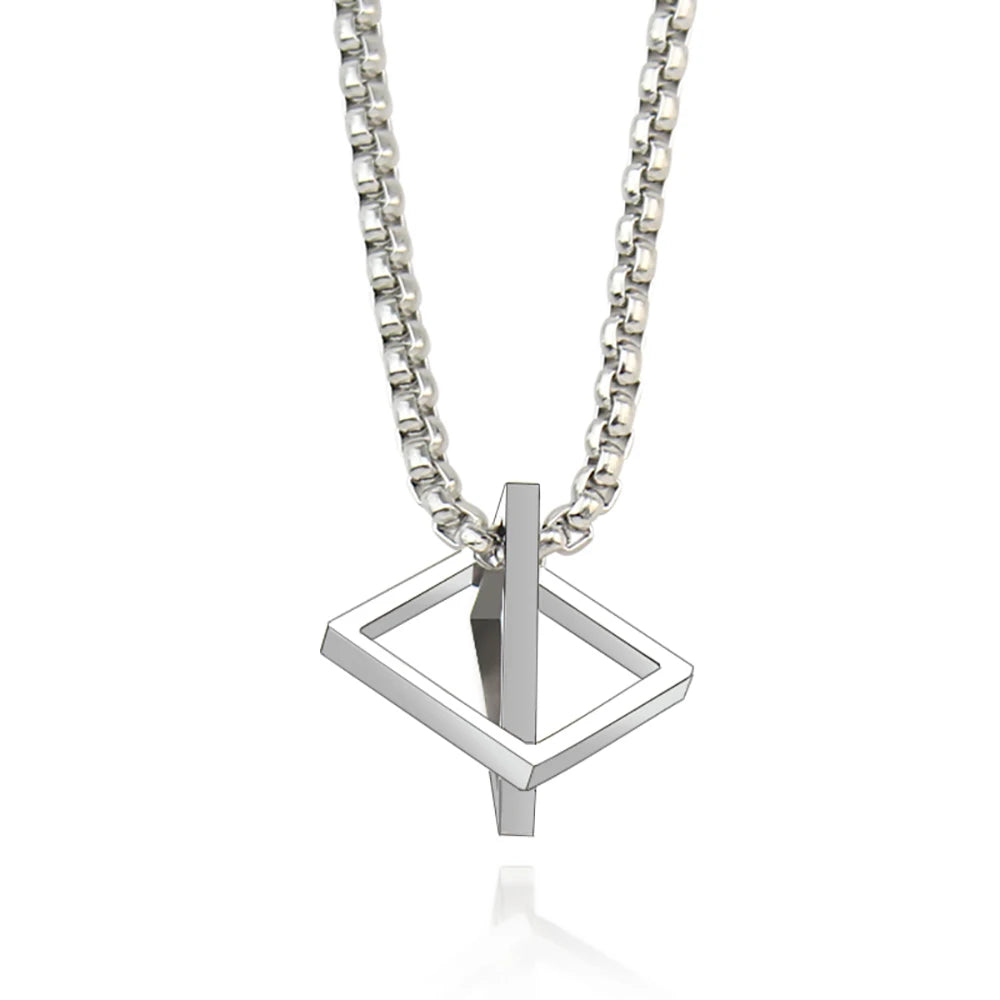 Geometry Interlocking Square Triangle Male Pendant for Men Stainless Steel Modern Trendy Geometric Stacking Streetwear Necklace