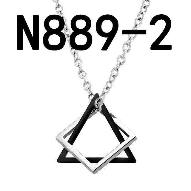 Geometry Interlocking Square Triangle Male Pendant for Men Stainless Steel Modern Trendy Geometric Stacking Streetwear Necklace