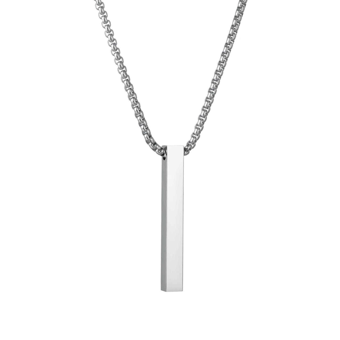 Personalized 4 Sides Engraving Square Bar Pendant Custom Name Date Stainless Steel Necklace Women Men Jewelry Gifts Wholesale