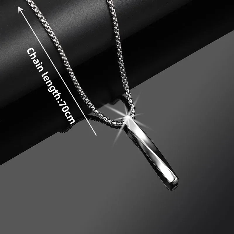 New Black Color Pillar Necklace for Men Women Trendy Simple Stainless Steel Chain 3D Bar Necklaces Party Jewelry Couple Gifts