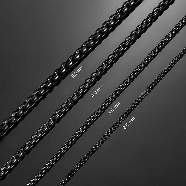 HIYEE 1 Piece 2mm/3mm/4mm/5mm Black Color Box Link Chain Classic Curb Necklace Stainless Steel Jewelry for Men Women DIY Gift
