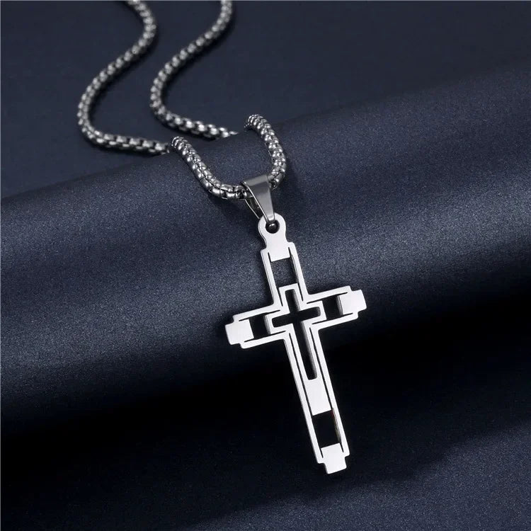 New Black Color Pillar Necklace for Men Women Trendy Simple Stainless Steel Chain 3D Bar Necklaces Party Jewelry Couple Gifts