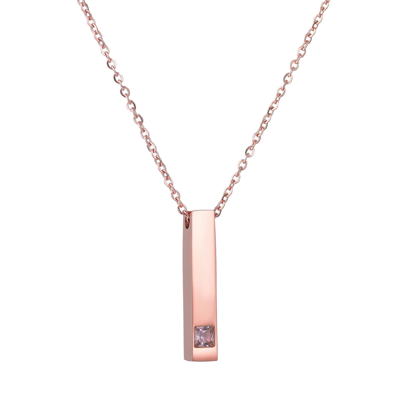 Personalized 4 Sides Engraving Square Bar Pendant Custom Name Date Stainless Steel Necklace Women Men Jewelry Gifts Wholesale