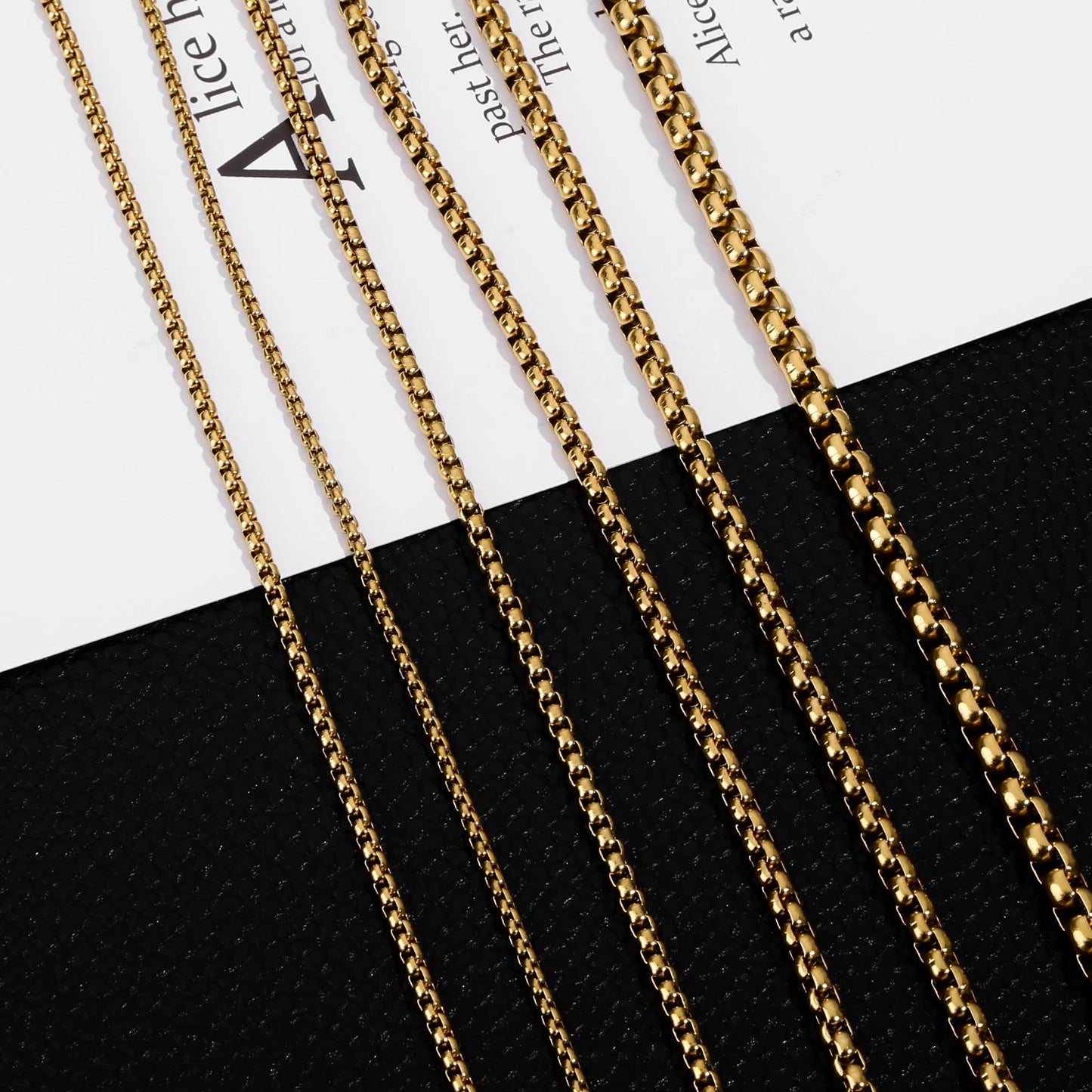 HIYEE 1 Piece 2mm/3mm/4mm/5mm Black Color Box Link Chain Classic Curb Necklace Stainless Steel Jewelry for Men Women DIY Gift