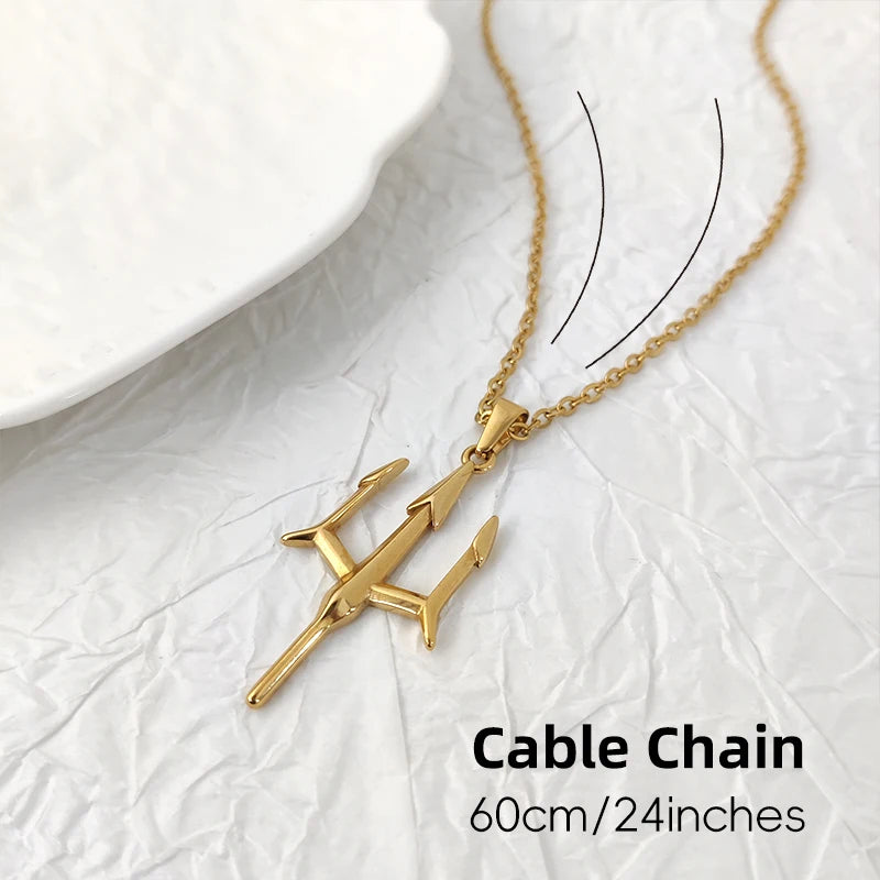 Poseidon Trident Necklace Stainless Steel 18K Gold Plated Aquaman Greek Mythology Pendant Jewelry Gift for Men
