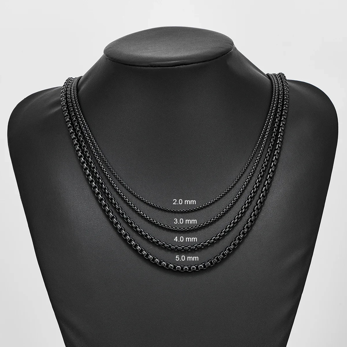 HIYEE 1 Piece 2mm/3mm/4mm/5mm Black Color Box Link Chain Classic Curb Necklace Stainless Steel Jewelry for Men Women DIY Gift
