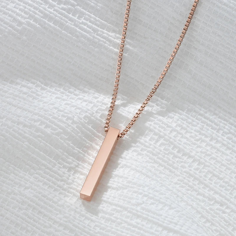 Personalized 4 Sides Engraving Square Bar Pendant Custom Name Date Stainless Steel Necklace Women Men Jewelry Gifts Wholesale