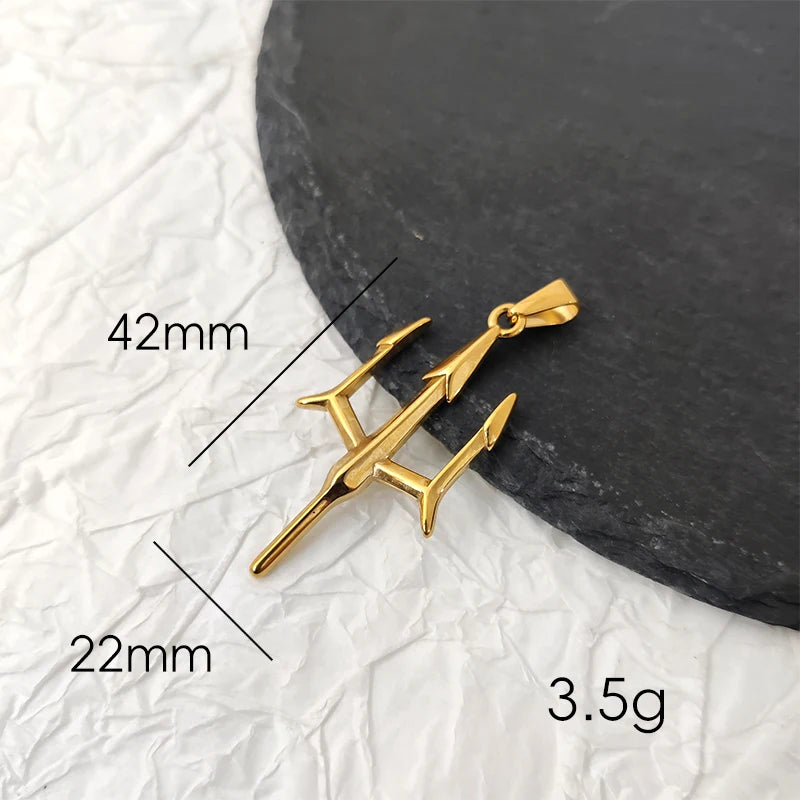 Poseidon Trident Necklace Stainless Steel 18K Gold Plated Aquaman Greek Mythology Pendant Jewelry Gift for Men