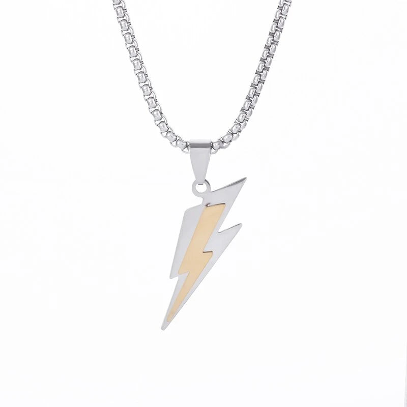 Stainless Steel Delicate Double Layer Lightning Pendant Necklace Men Women Punk Hip Hop Rock Party Jewelry Gifts