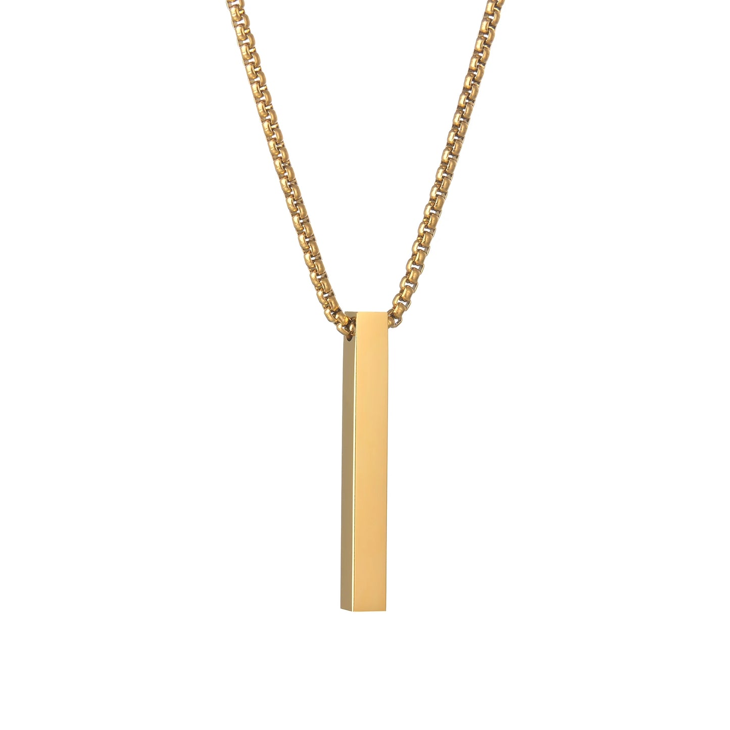 Personalized 4 Sides Engraving Square Bar Pendant Custom Name Date Stainless Steel Necklace Women Men Jewelry Gifts Wholesale