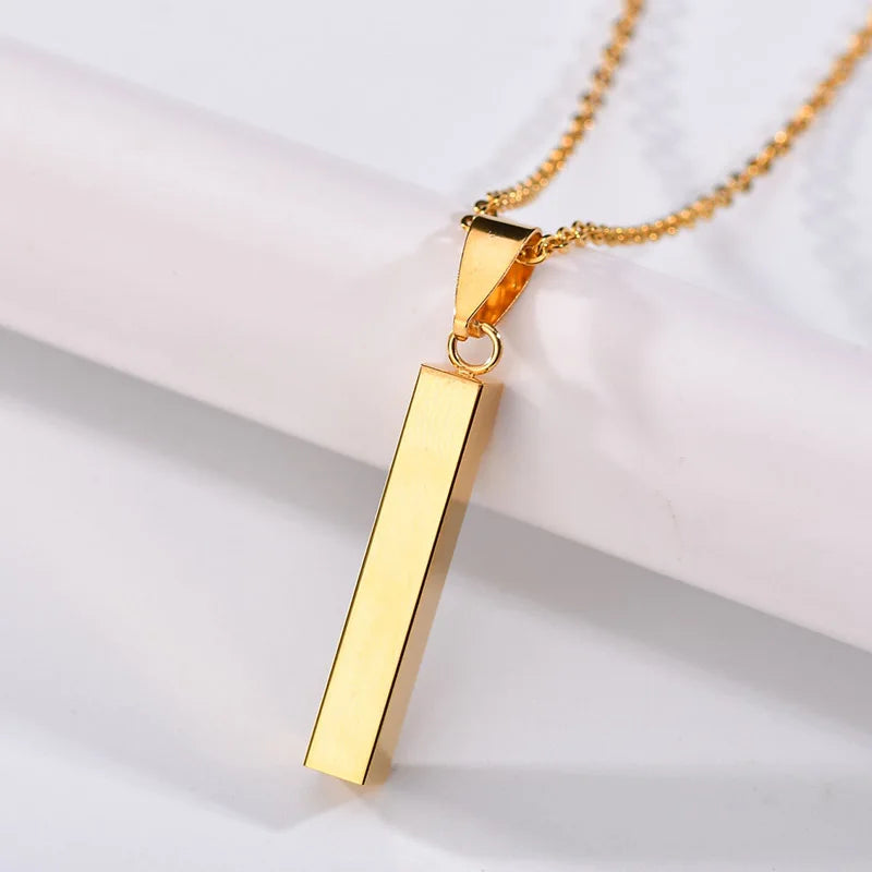Personalized 4 Sides Engraving Square Bar Pendant Custom Name Date Stainless Steel Necklace Women Men Jewelry Gifts Wholesale