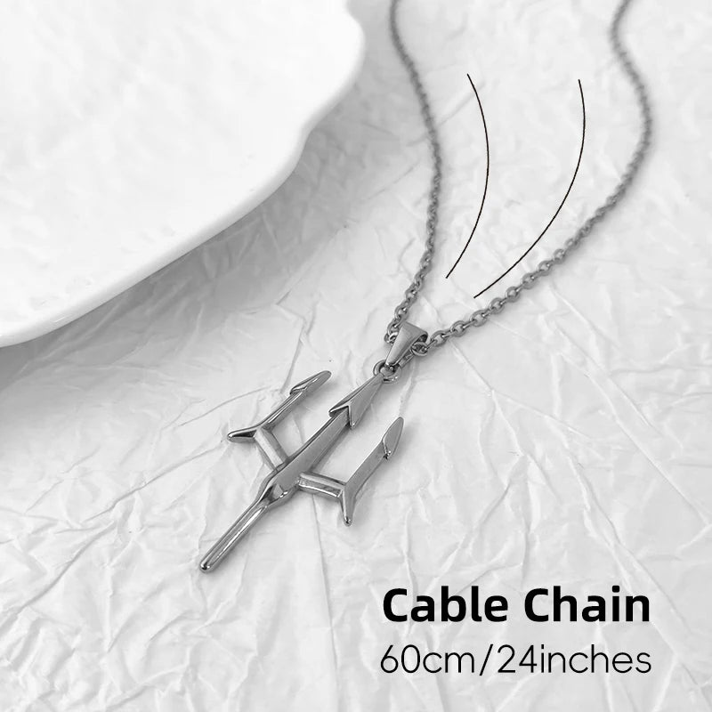 Poseidon Trident Necklace Stainless Steel 18K Gold Plated Aquaman Greek Mythology Pendant Jewelry Gift for Men