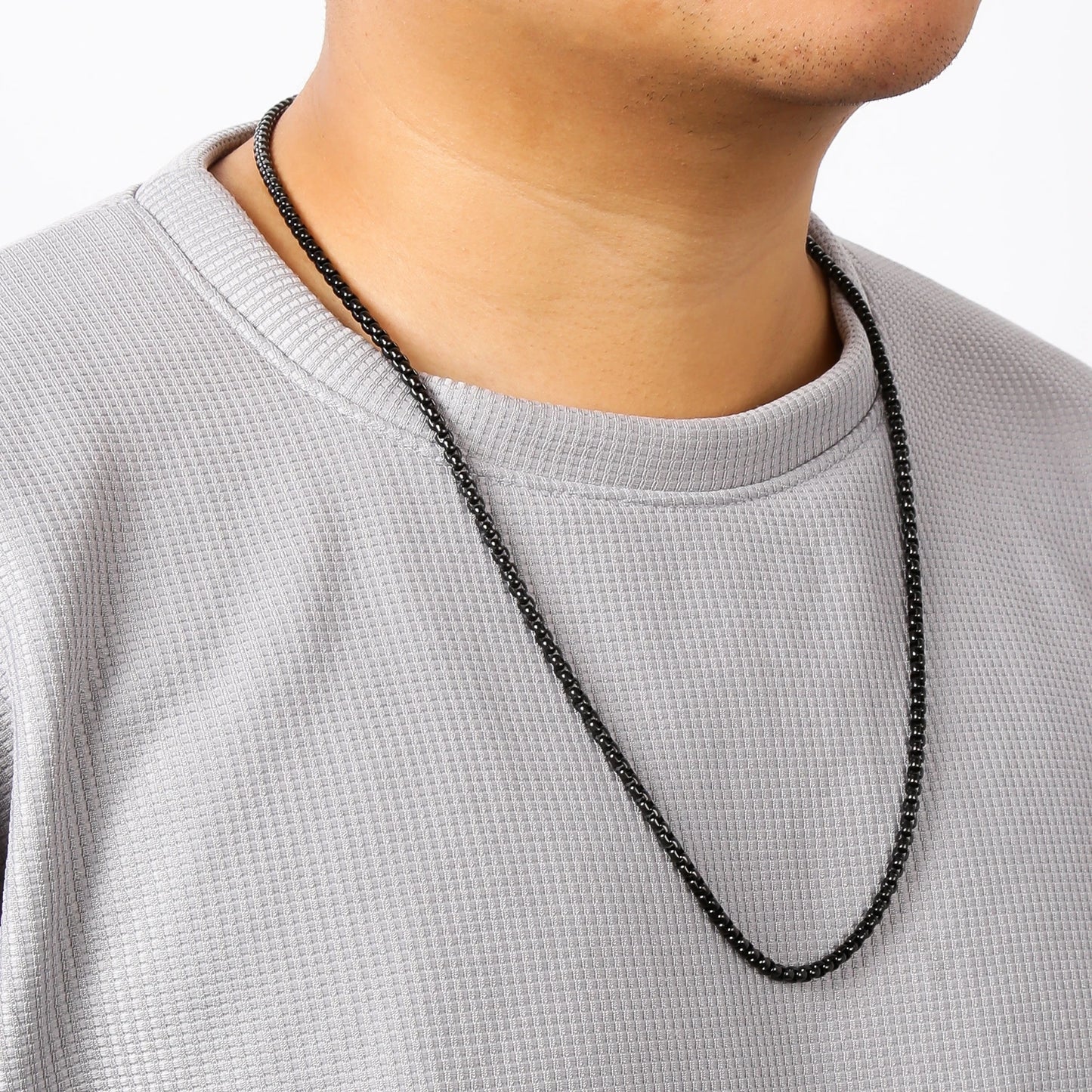 HIYEE 1 Piece 2mm/3mm/4mm/5mm Black Color Box Link Chain Classic Curb Necklace Stainless Steel Jewelry for Men Women DIY Gift