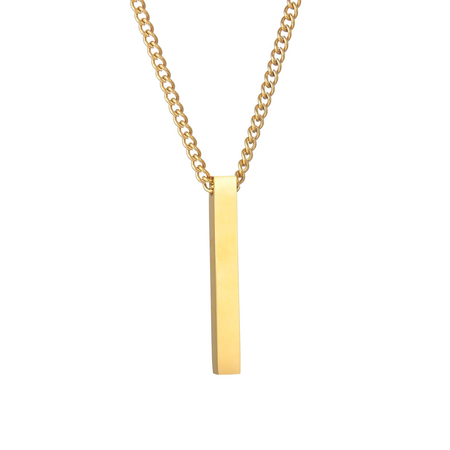 Personalized 4 Sides Engraving Square Bar Pendant Custom Name Date Stainless Steel Necklace Women Men Jewelry Gifts Wholesale