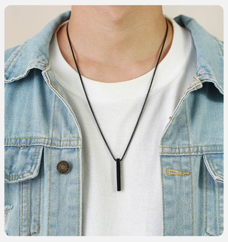 New Black Color Pillar Necklace for Men Women Trendy Simple Stainless Steel Chain 3D Bar Necklaces Party Jewelry Couple Gifts