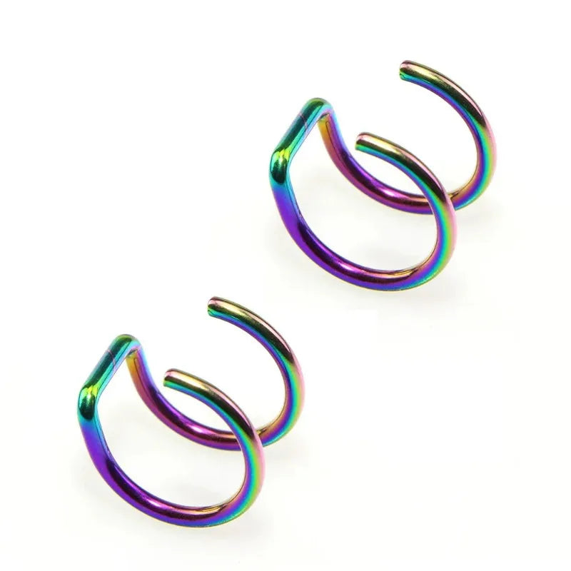 2Pcs 316L Stainless Steel Fake Ear Piercing Jewelry, Clip on Ear Cuffs Fake Lip Ring Non Piercing Labret Rings for Women Men