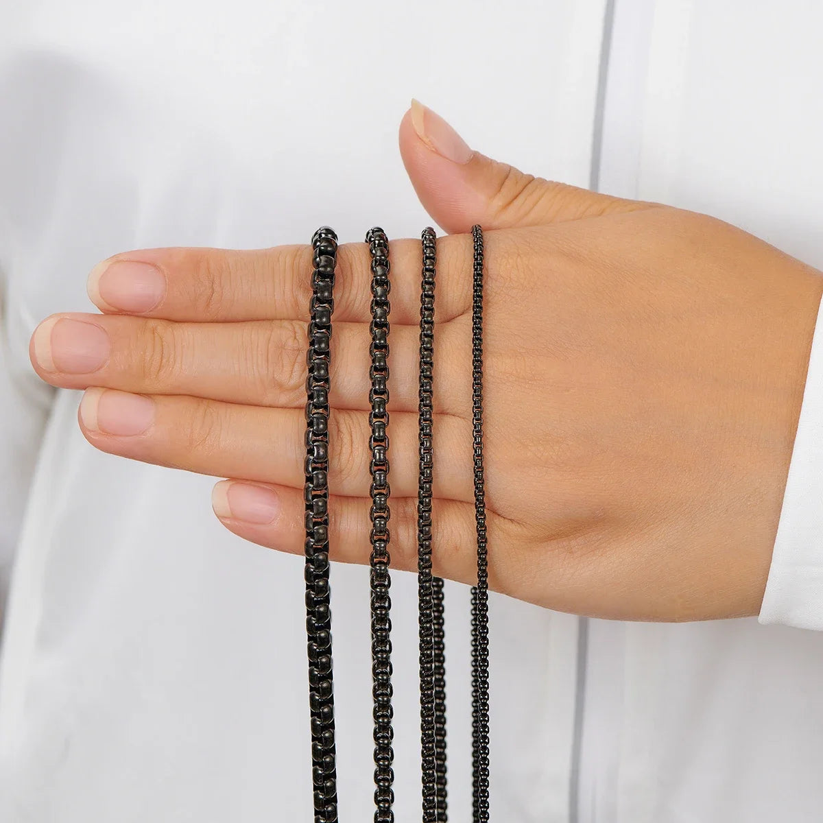 HIYEE 1 Piece 2mm/3mm/4mm/5mm Black Color Box Link Chain Classic Curb Necklace Stainless Steel Jewelry for Men Women DIY Gift