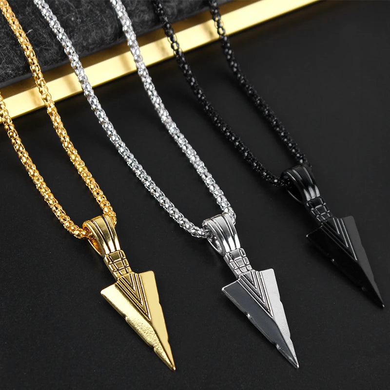 Hip Hop Fashion Rock Necklace Personalized Triangle Spearhead Men's Necklace Stainless Steel Metal Arrow Pendant Jewelry Chain