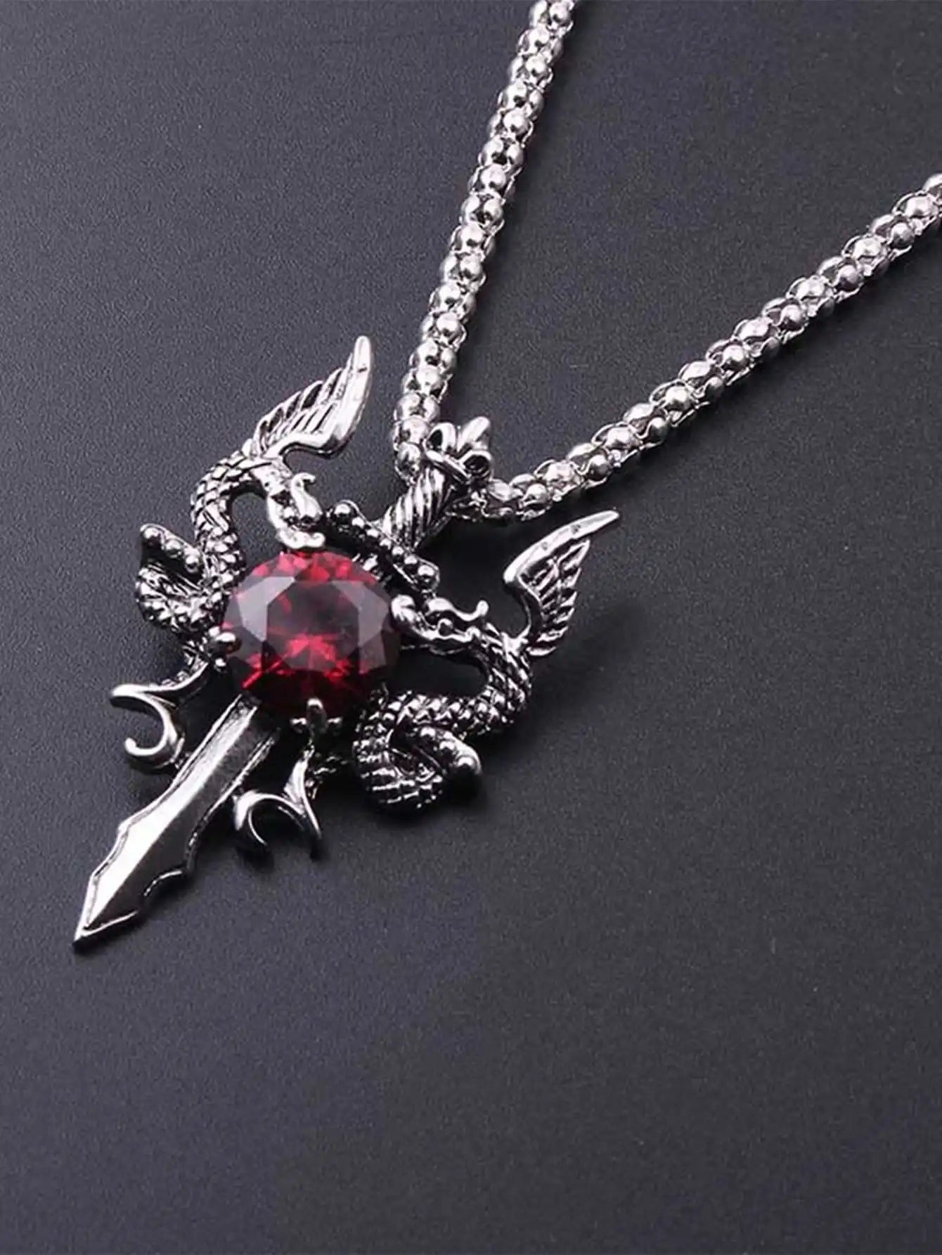 1 Gothic Dragon Water Diamond Long Necklace Men's Dominant Retro Dragon Necklace