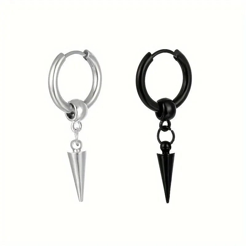 1pairs Fashion Stainless Steel Men's Cone Pendant Earrings, Retro Punk Style Hip-hop Dangle Earrings For Men