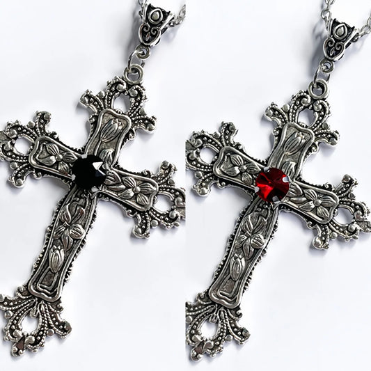 Y2K Punk Crystal Big Cross Pendant Necklaces - ixtyn Luxy® Statement series