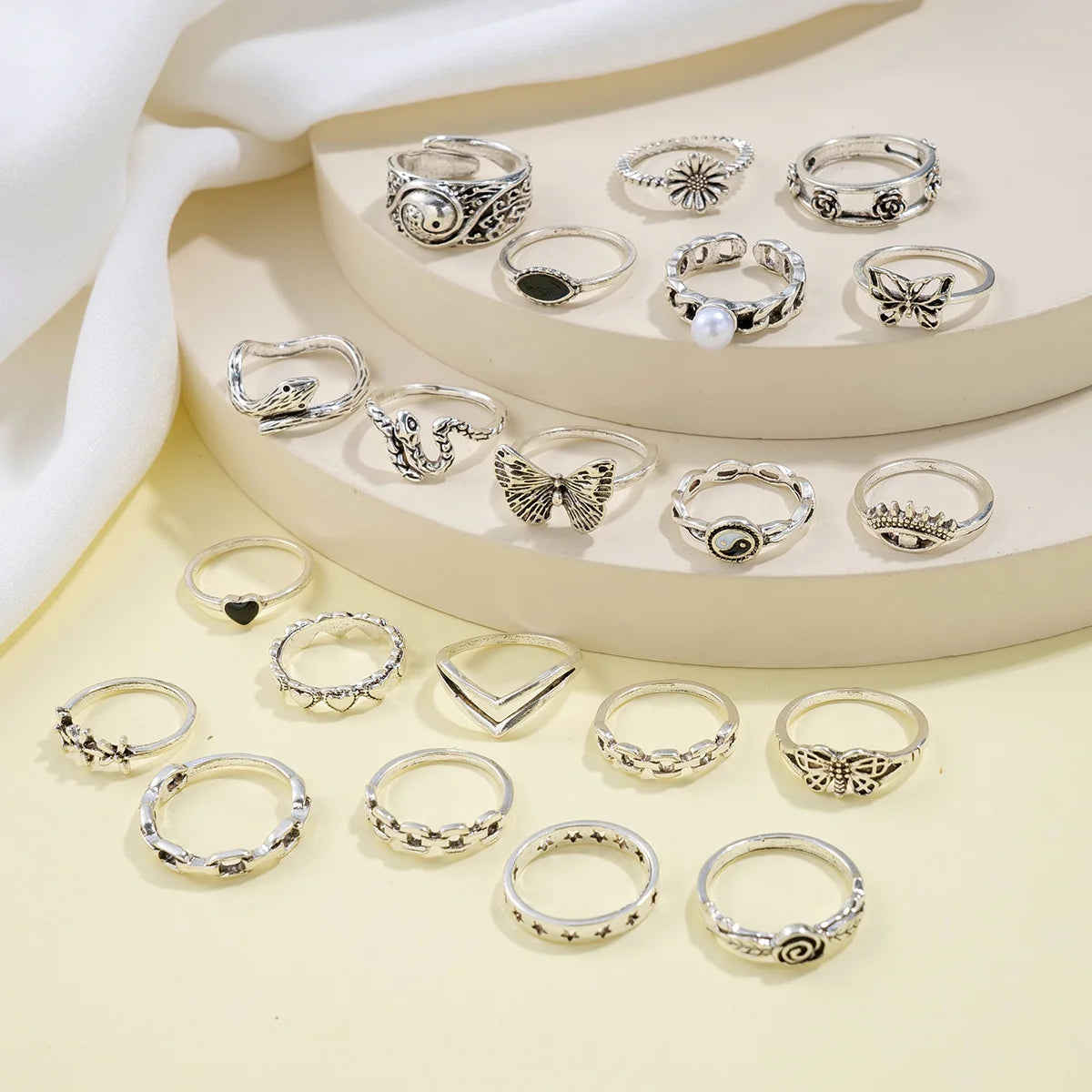 21 Pcs Gothic Rings Set for Women Fashion Simple Snake Butterfly Evil Eye Finger Ring Trendy Punk Jewelry Gifts 2024 New